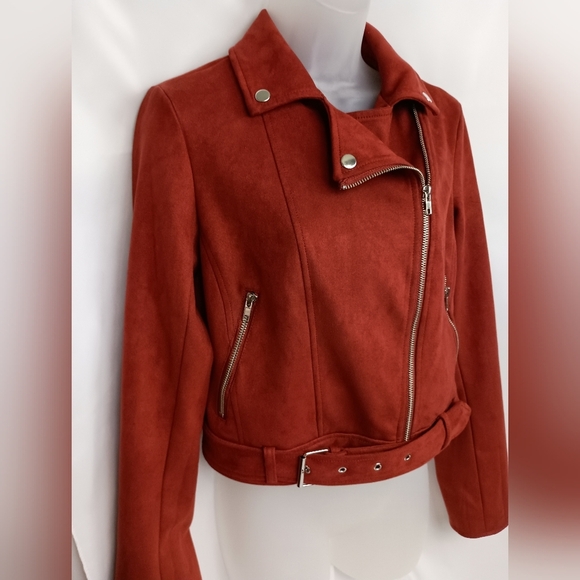 Forever 21 Moto Bikercore,Casual,Preppy,Punk Red Orange Rust Suede Jacket(#1,536 - Picture 4 of 7